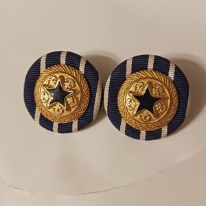 Vintage Stars & Stripes  Gold & Blue Earrings Patriotic Militaria 80's